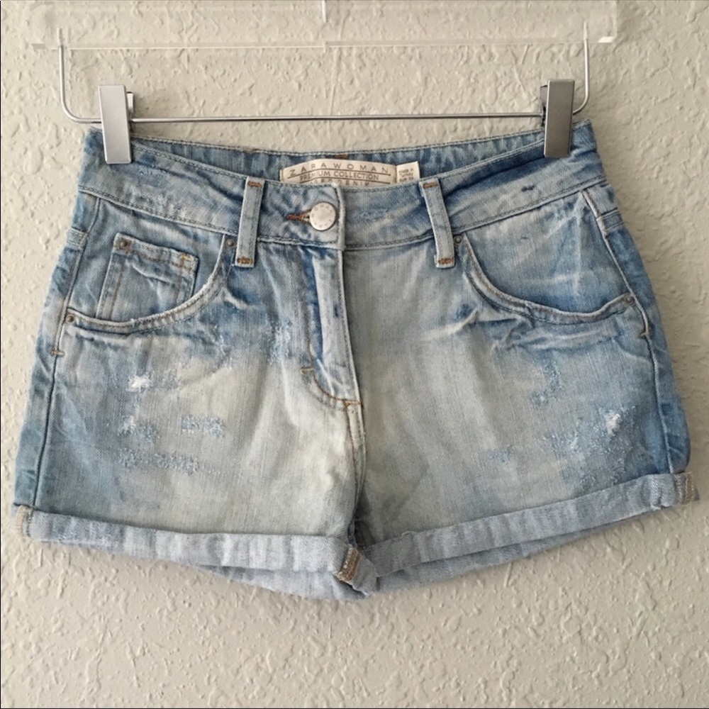 Zara Aged Denim Premium Distress Shorts 2